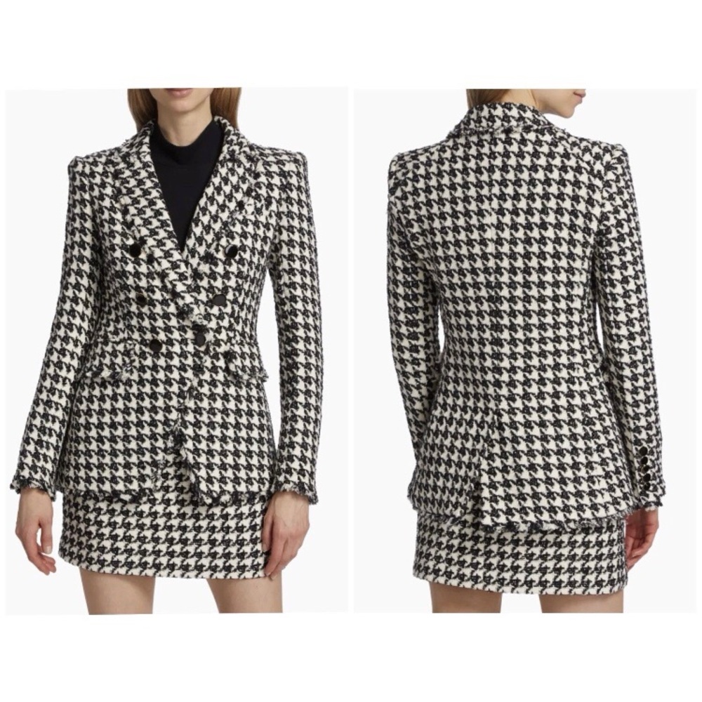 $798 Veronica Beard Miller Black Cream Houndstooth Tweed Dickey Blazer Jacket 0